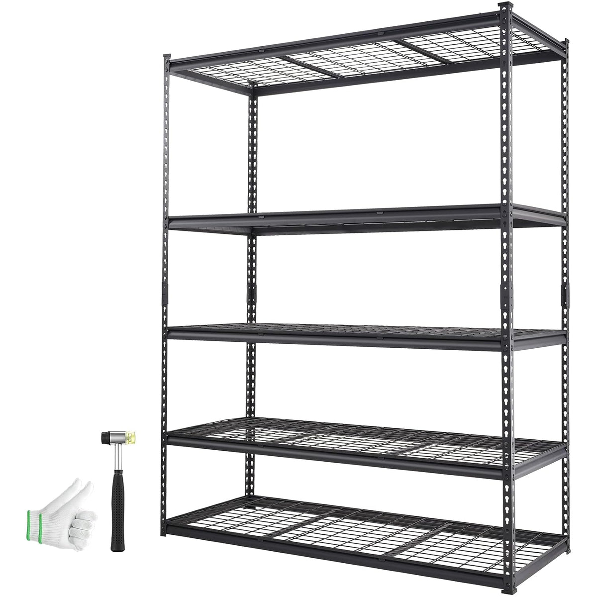 VEVOR Opbergrek, 5-laags verstelbaar, 2000 lbs capaciteit, zware garageplanken metalen organizer draadrek, zwart, 152,4 cm L x 61 cm B x 198 cm H voor keuken voorraadkast kelder badkamer waskast