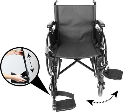 PEPE Mobility Zelfrijdende Vouwrolstoel (Zitting 46 cm), Stalen Frame met Rem, Opklapbare Armleuningen en Voetsteunen, Veiligheidsgordel