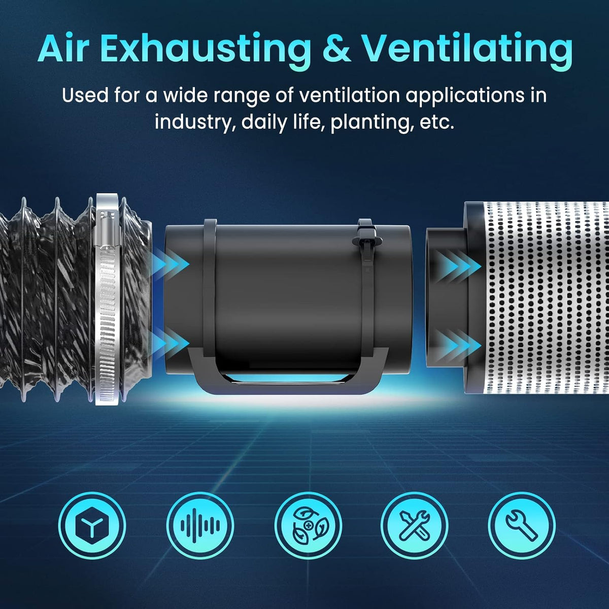 HG Power Buisventilator 200mm Inline Ventilator Kanaalventilator 230V Afvoerventilator EU-stekker Buisventilator EC-motoren voor Keuken, Badkamer, Garage