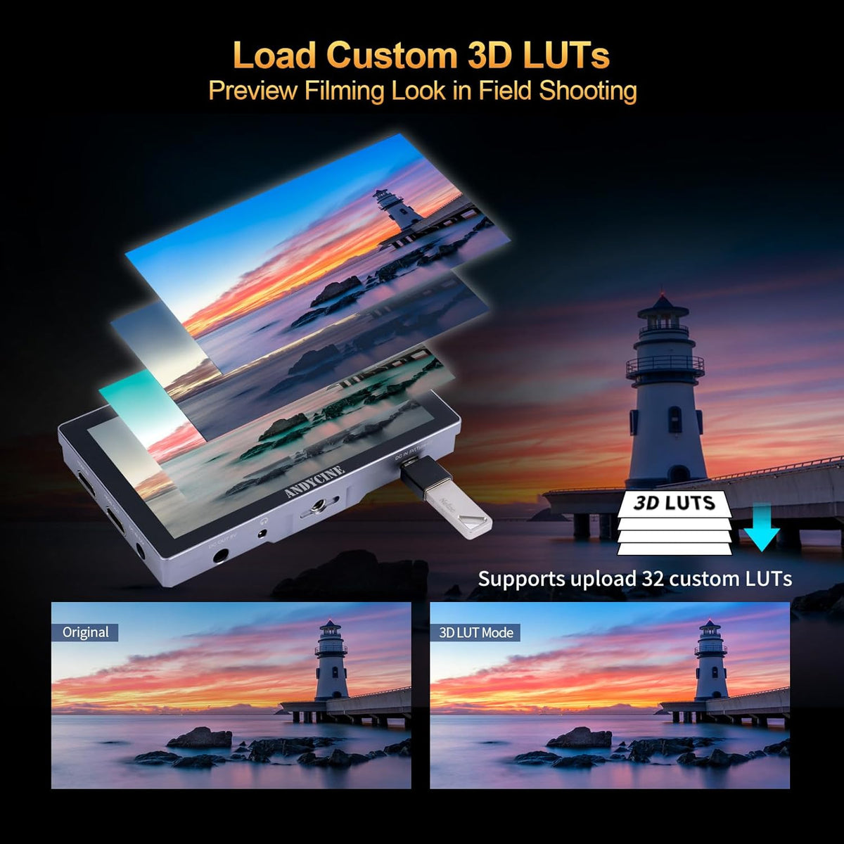 ANDYCINE X5 5.5 Inch Touch Screen 1200 Nits Brightness Aluminum Case DSLR Camera Monitor, 4K HDMI Input and Output with 3D-LUT, All Waveforms Including F970C, Carrying Case, Micro HDMI Cable - QUORE