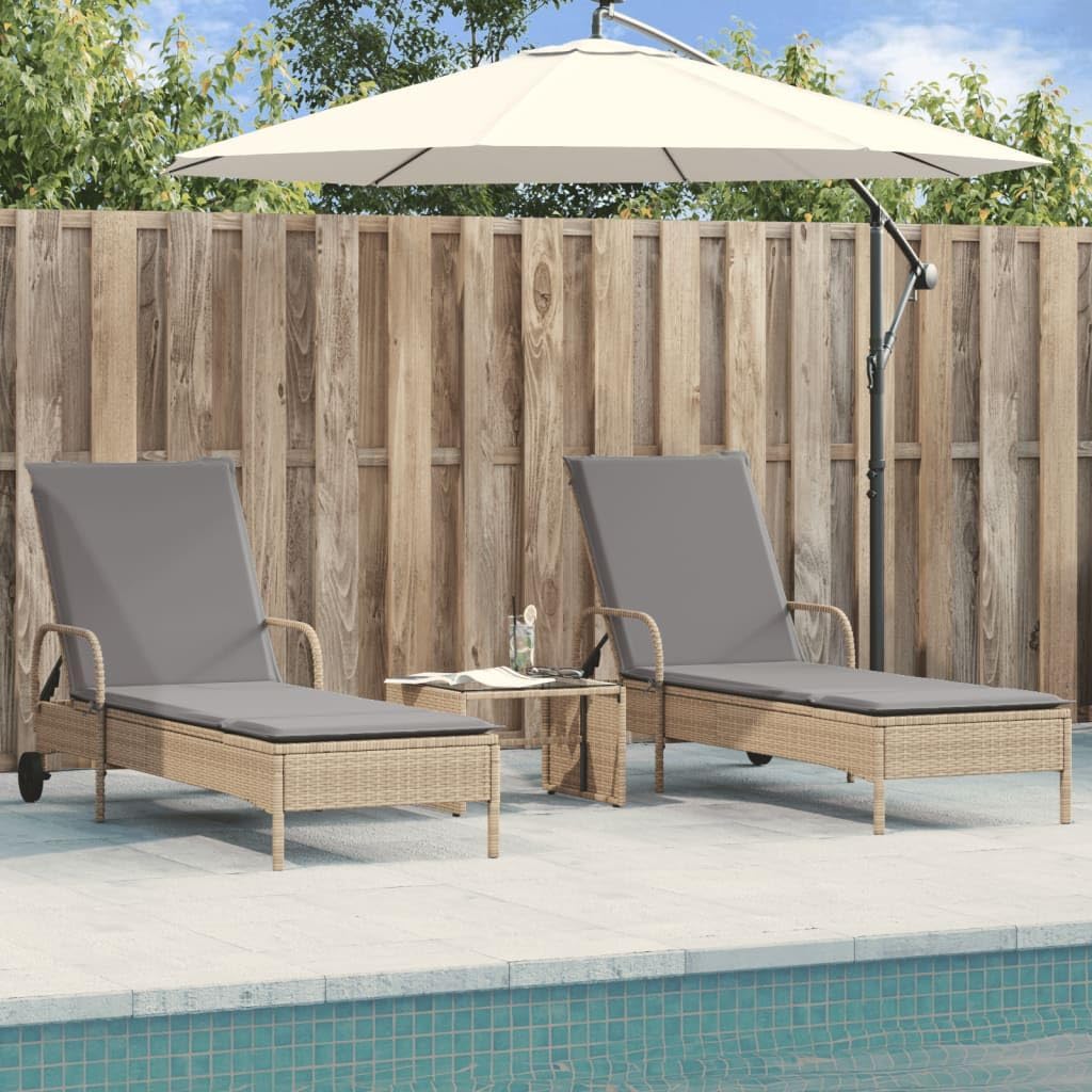 vidaXL Sun loungers 2 pcs with cushions poly rattan beige, garden chair, patio furniture, sunbed, garden furniture, deckchair, garden bed, sunbed garden, deckchair garden - QUORE