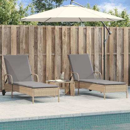 vidaXL Sun loungers 2 pcs with cushions poly rattan beige, garden chair, patio furniture, sunbed, garden furniture, deckchair, garden bed, sunbed garden, deckchair garden - QUORE