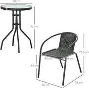 Tuinstoelen - Tuinmeubelenset - Tuin Eettafelstoelen - Rotan Bistroset - Moderne Stijl - Stapelbaar - Weerbestendig - Stabiel - Onderhoudsvriendelijk - 50 x 72 cm Tafel - 56 x 58 x 72.5 cm Stoel - Zwart