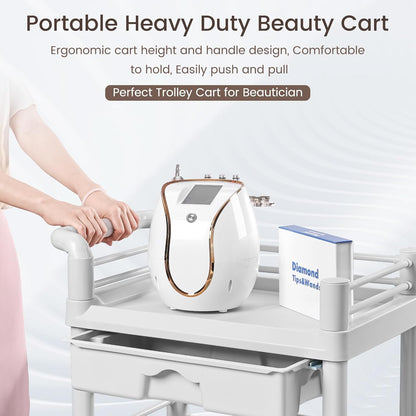 Iklestar Trolley Cart met 3 etages met emmer en grote lade, multifunctionele serveerwagen voor schoonheidssalon, spa, kantoor, kliniek, thuis, 360° draaibare stille wielen