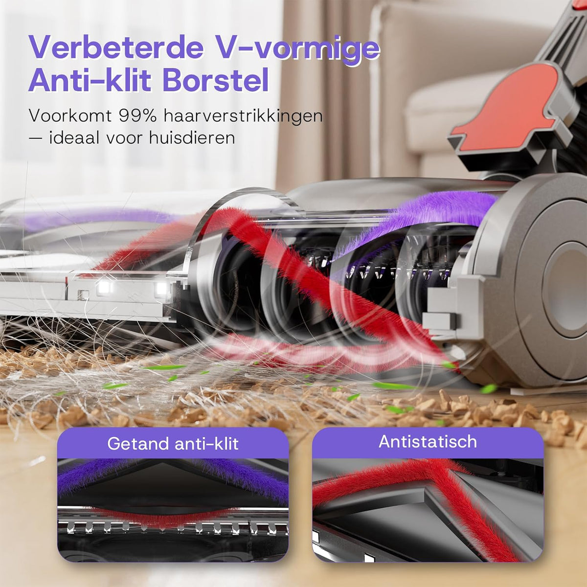 V16 Draadloze Stofzuiger 55Kpa/600W/80Min, Vacuum Cleaner en LED Touchscreen, Anti-klit Borstel, Automatische Modus voor Tapijt, Dierenharen en Harde Vloeren