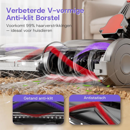 V16 Draadloze Stofzuiger 55Kpa/600W/80Min, Vacuum Cleaner en LED Touchscreen, Anti-klit Borstel, Automatische Modus voor Tapijt, Dierenharen en Harde Vloeren