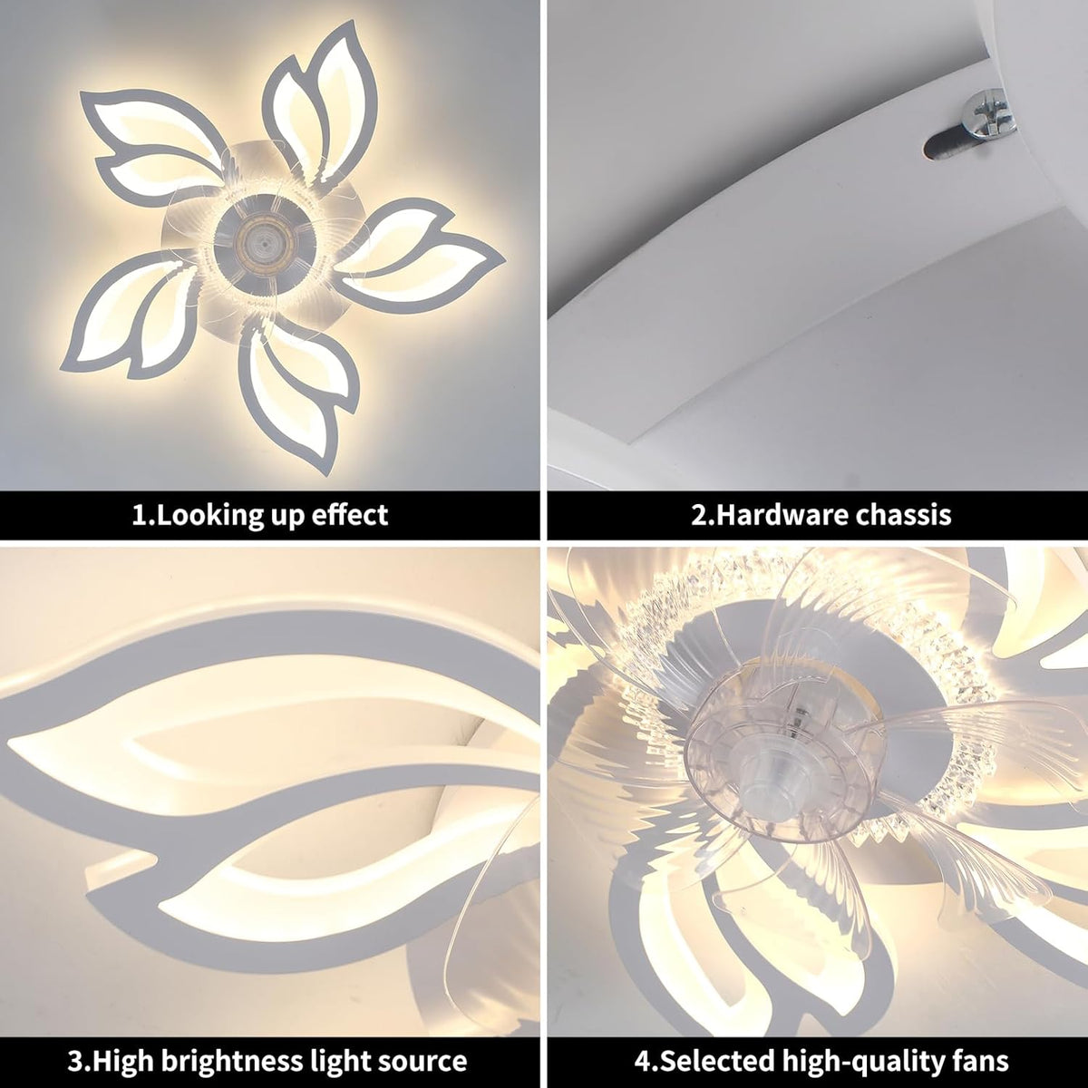 Plafondventilator met verlichting, plafondventilator met 6 snelheden, 3 kleuren, met lichtgevende afstandsbediening, inbouwplafondventilator, moderne led-kroonluchter met verlichting voor