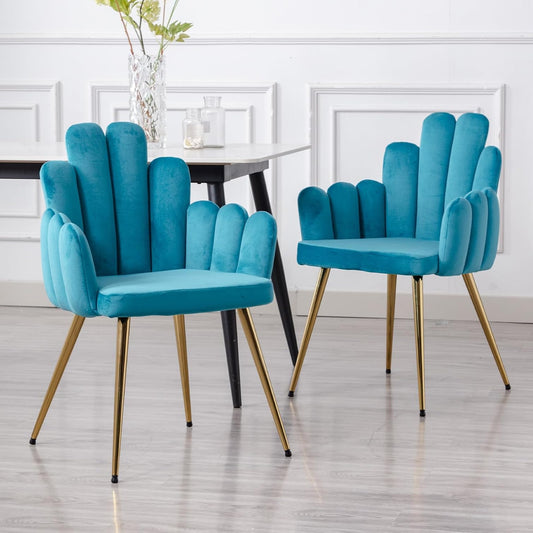 Velours Eetkamerstoel – Fluwelen Stoel – Accentstoel – Keukenstoel – Fauteuil – Set Van 2 – Zachte Blauwe Bekleding – Gouden Metalen Poten - QUORE