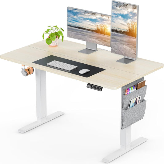 ErGear Stand Desk 120x60cm, Supports up to 80kg Height Adjustable Electric Standing Desk with Storage Bag, Sit-Stand Adjustable Desk with Backpack Hook and Memory Smart Panel for Home Office - QUORE