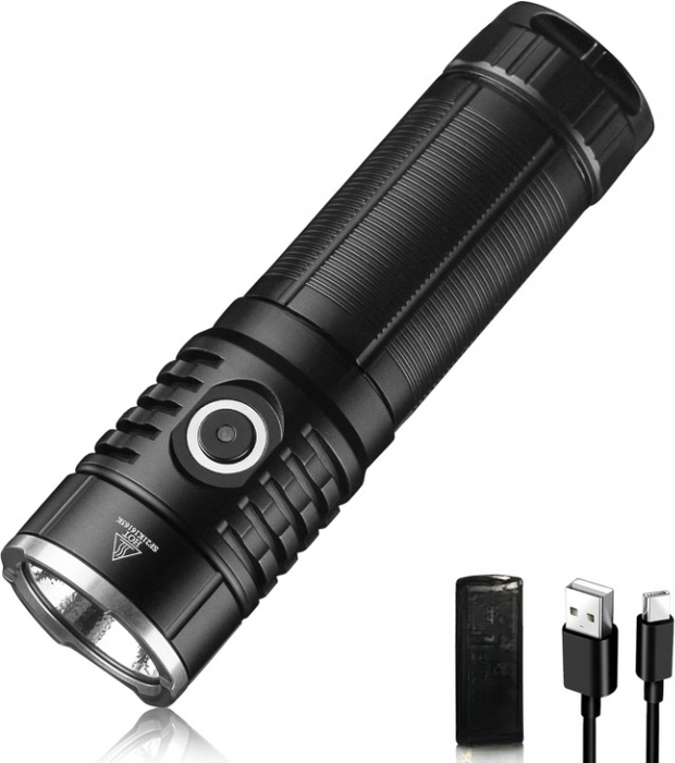 Zaklamp - Tactische Zaklamp - Krachtige - Oplaadbare - Draagbare - met 6 Helderheidsmodi - Li-Ion Batterij - Powerbankfunctie - voor Zoeken - Wandelen - Noodsituatie - 5000Lm - 5V - ‎IPX8 - Zwart
