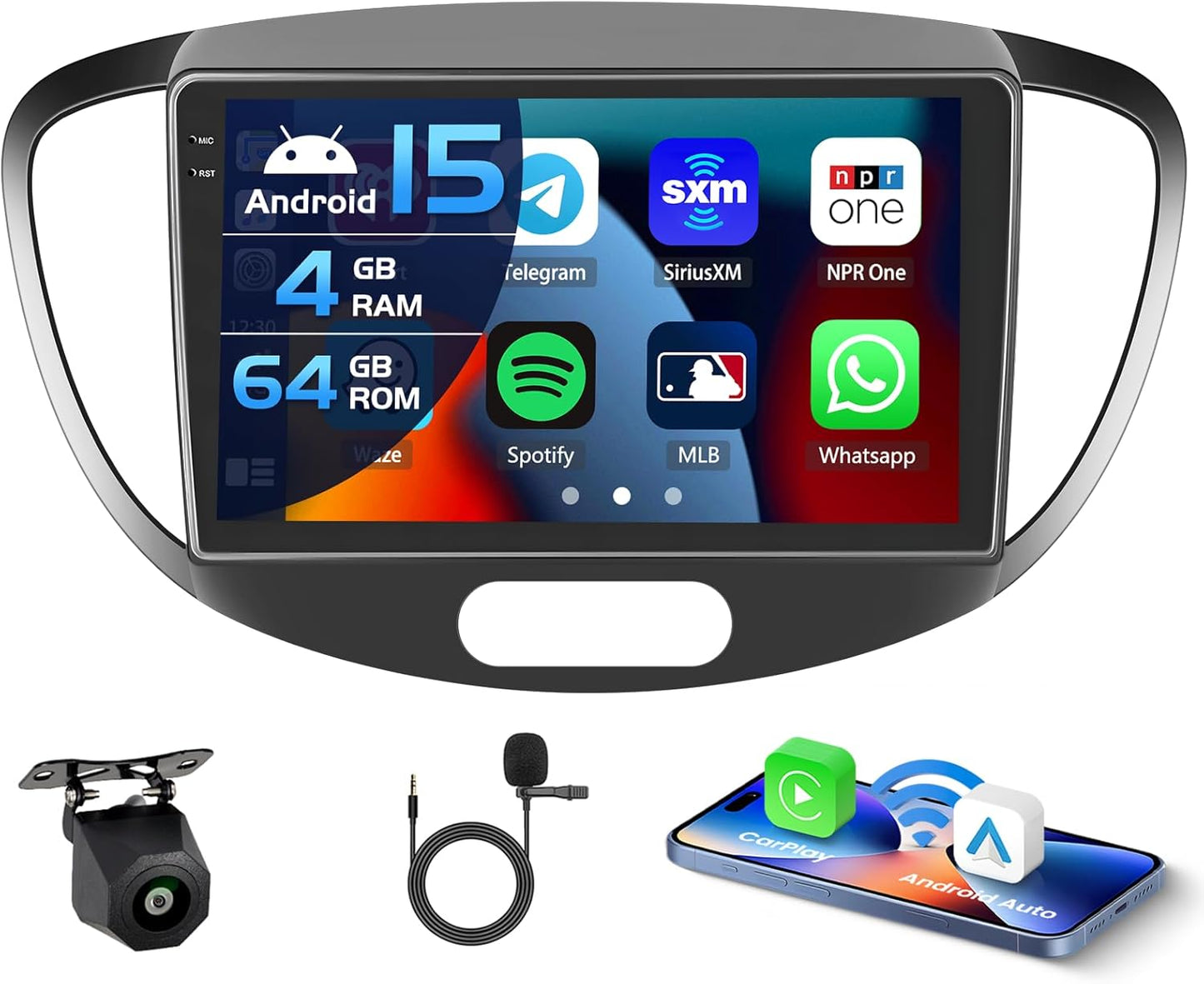 Autoradio – Auto Radio – Multimedia Systeem – Inbouw Radio – 1-DIN Radio – 9-Inch In-Cell Scherm – Android 15 – Draadloze CarPlay & Android Auto