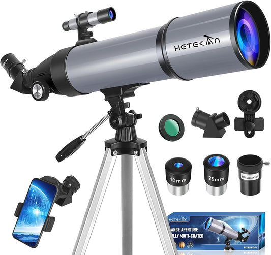 Telescoop, 80 mm diafragma 600 mm telescopen voor volwassenen, astronomische draagbare refractortelescoop voor kinderen en beginners, voor maansterobservatie met telefoonadapter en draagtas