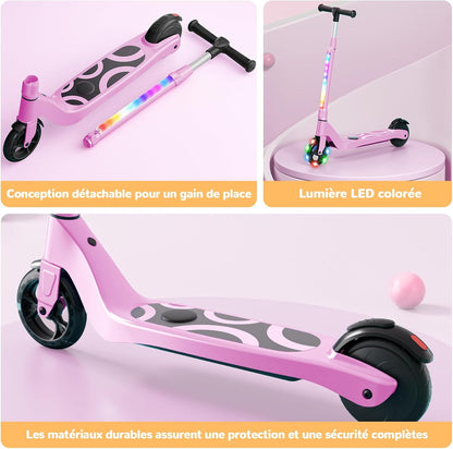 SISIGAD Elektrische step voor kinderen, 6-8-10 jaar, elektrische step voor kinderen, 5,3 inch met kleurrijk ledlicht en 3 verstelbare hoogtes, elektrische step voor kinderen, maximale belasting 70 kg,