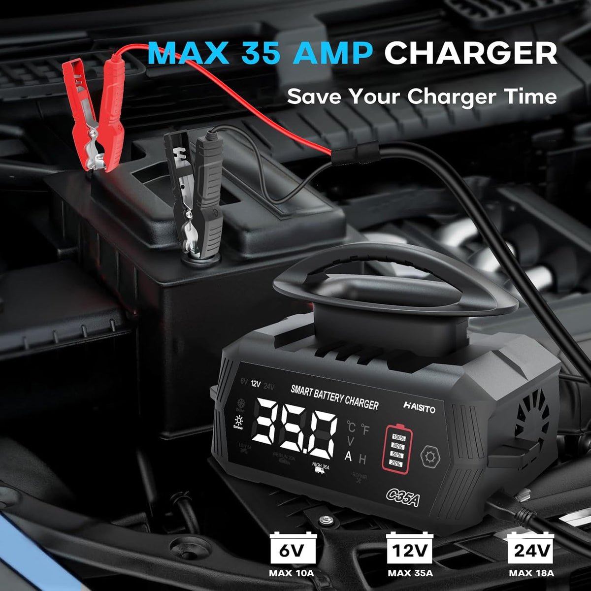 Acculader 6V/12V/24V – Oplader voor Autoaccu – Batterijlader – Accu Oplader – Auto Accu Lader – Intelligent 9-Traps Laadproces – Reparatiefunctie voor Verzwakte Batterijen