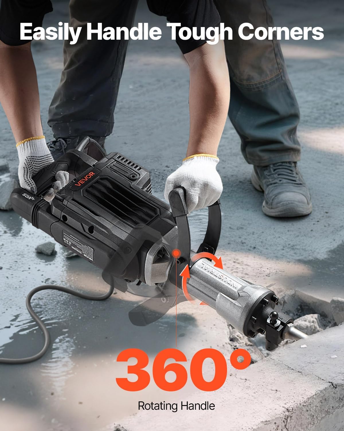 VEVOR Demolition Jack Hammer, 3000 W Powerful Electric Hammer, Concrete Crusher 1700 BPM with Point Chisel, Carry Bag, Gloves, Goggles, for Concrete, Wall, Brick, Tiles and Foundation