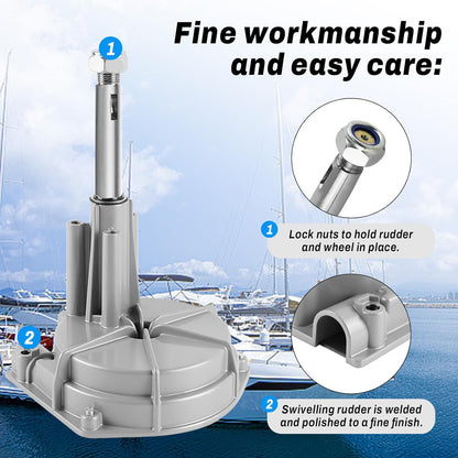 Bootstuursysteem, mechanische roterende stuurkit, 396,24 cm kabelbesturingskabel, buitenboord, marine-stuursystemen voor vissersboten, jachten en andere vaartuigen - met stuurwiel