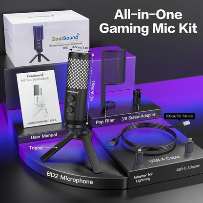 USB-Microfoon – Condensatormicrofoon – Gamingmicrofoon – Podcastmicrofoon – Streamingmicrofoon – RGB-Verlichting – Tap-To-Mute