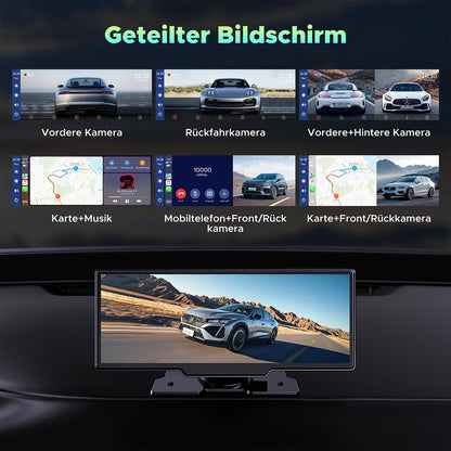 Draadloze Apple Carplay & Android Auto Stereo, 9.26" Draagbare Autoradio met 2K Dash Cam Voorkant, 1080P Achteruitrijcamera, Navigatie Apparaten met Siri/Bluetooth/GPS/Google/FM/AUX/Mirror-Link/64G TF