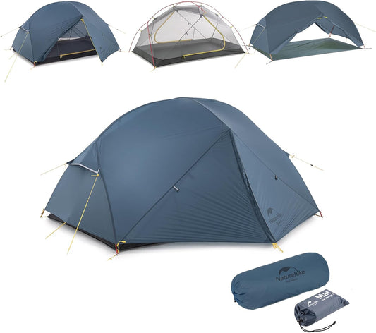 Naturehike Mongar Ultralichte tent, 1,57 kg, campingtent voor 2 personen, waterdicht PU2000+, winddicht, dubbellaagse rugzaktent voor wandelen, kamperen