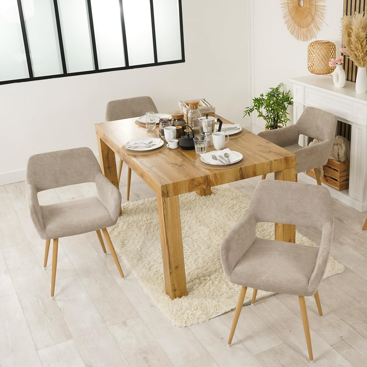MEUBLES COSY,Eetkamerstoel set van 2 modern stoel,56 x 56 x78 cm,Beige