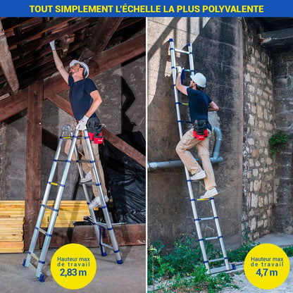 Telescopische ladder met scharnier, 3,8 m, STEMPAKT, 2 x 6 treden, opvouwbaar, professioneel, hoogte max. werk 4,7 m, Hoström
