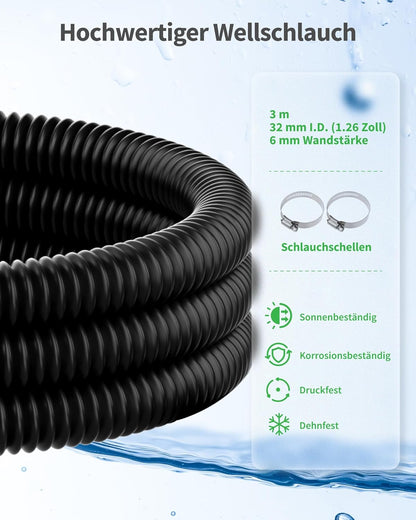 POPOSOAP Vijverwaterval met 63 W DC-pomp (6000 l/h), 3 m golfslang, filtermedia, 60 cm overloop voor grote tuinvijverwaterspelletjes buiten