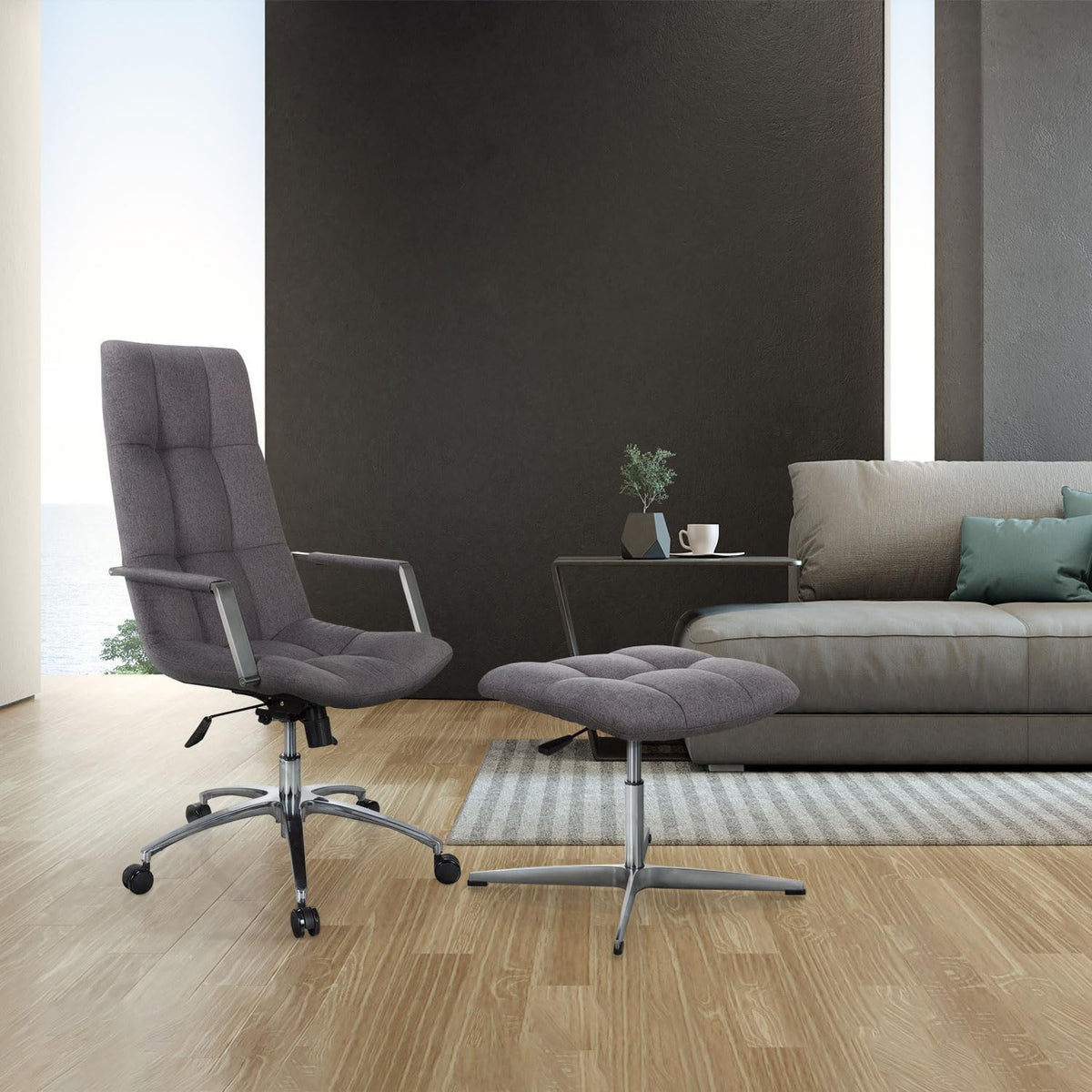 HJH OFFICE 670934 retro kruk SARANTO stof grijs Home-Office kruk in hoogte verstelbaar