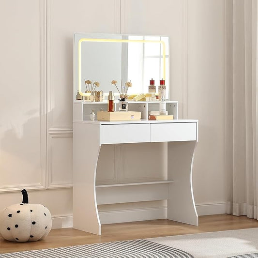 Make-Up Tafeltje – Make-Up Tafel – Visagie Tafeltje – Vanity Table – Make-Up Bureau – Compact Formaat – 3 Instelbare LED-Verlichtingskleuren