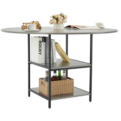 VEVOR Ronde eettafel 1200 mm houten tafel belasting 136,1 kg moderne ronde meubels met plank en metalen poten voor keuken thuis woonkamer grijs alleen tafel