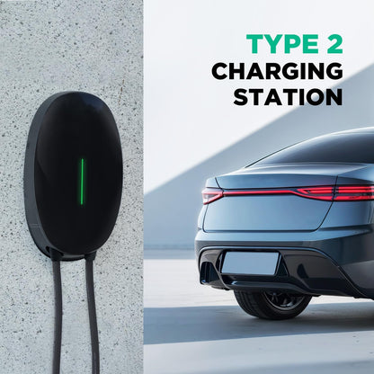 EV oplader wandhouder met 7 kW type 2, 32 A eenfasig thuislaadstation Wallbox, 6 m oplaadkabel en type 2 stekker met lichtstrip voor EV PHEV, zwart