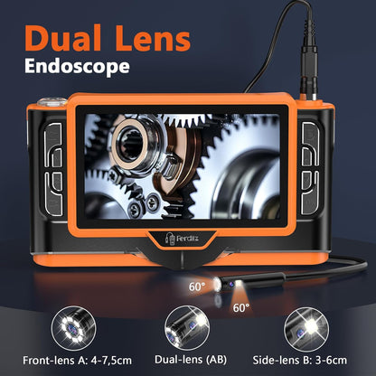 7" IPS Endoscoopcamera met licht, 1920P HD dubbele lens - IP68 waterdichte inspectiecamera, 8+1 LED buiscamera, semi-flexibele kabel met zaklamp, auto, leidingen & huis, plug & play - 5m/16ft