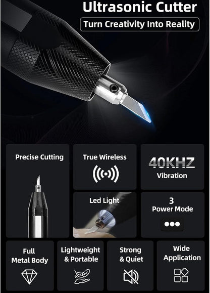 YWBL-WH Draadloze Ultrasone Snijder met 3 Modi, Power Rotatie Snijtips voor 3D-bedrukt Model PVC Lederen Hout, LED-licht, 24 Vervangbare Tips