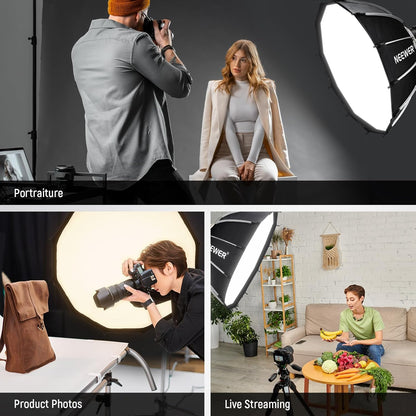 Parabolische Softbox – Softbox – Lichtmodifier – Studio Softbox – Bowens Mount – Twaalfzijdig Quick Release Ontwerp – 85 x 42 cm Met 2 Diffusers En Honingraatrooster