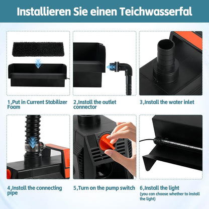 Vijver waterval overloop waterval voor tuinvijvers, 30 cm roestvrij staal overloop zwembad vijver fontein kit met 45W 3000L/H pomp voor vijver, zwembad, tuin, patio decoratie