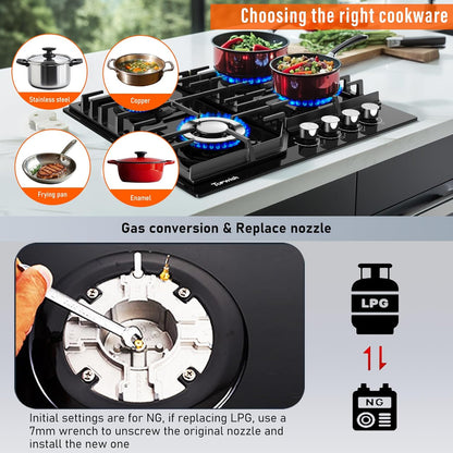 Gaskookplaat – Gasfornuis – Kookplaat – Gascomfort – 4 Pits Kookplaat – 8000 Watt Vermogen – NG/LPG Converteerbaar Met Thermische Bescherming