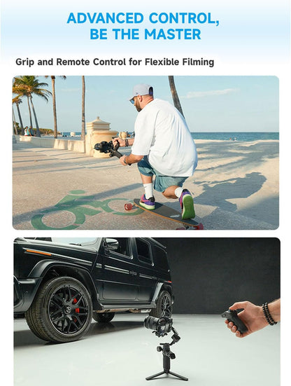 FeiyuTech SCORP Mini-3-Pro Gimbalstabilisator voor spiegel/compact/actiecamera, smartphone, 18 m AI-tracking, afneembare afstandsbediening, 2 kg belastbaar, 3-assige gimbal voor Canon Sony