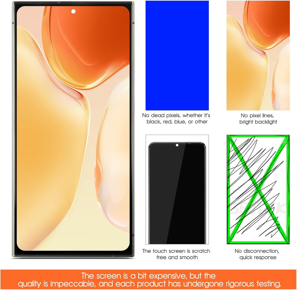 (US Versie) OLED LCD-scherm voor Samsung Galaxy S24 Ultra SM-S928U SM-S928U1 6,8 inch lcd-display, reservescherm, touchscreen, montage met reparatie (zwart met frame, vingerafdrukhouder)