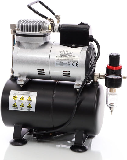 Wiltec airbrush compressor AF186 met luchttank drukregelaar 4 bar automatische Start-Stop