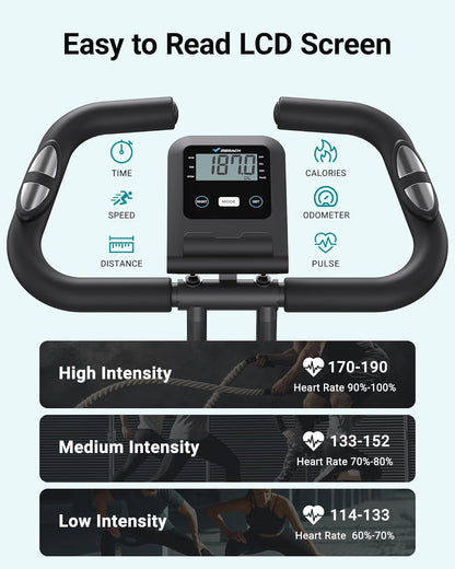MERACH 4-in-1 hometrainer, fiets, inklapbaar, met lcd-monitor en hartslagmeting, magnetische ergometer, hometrainer met comfortabel zitkussen, fitnessfietsen voor thuis, ruimtebesparend