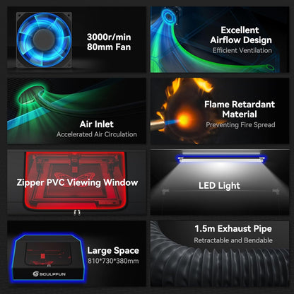 SCULPFUN B1 Lasergraveerbehuizing, 680 x 765 x 380 mm, laserbehuizing voor lasergraveermachine, beschermende behuizing voor lasersnijder, laserbehuizing, beschermhoes, vuurvast, waterdicht