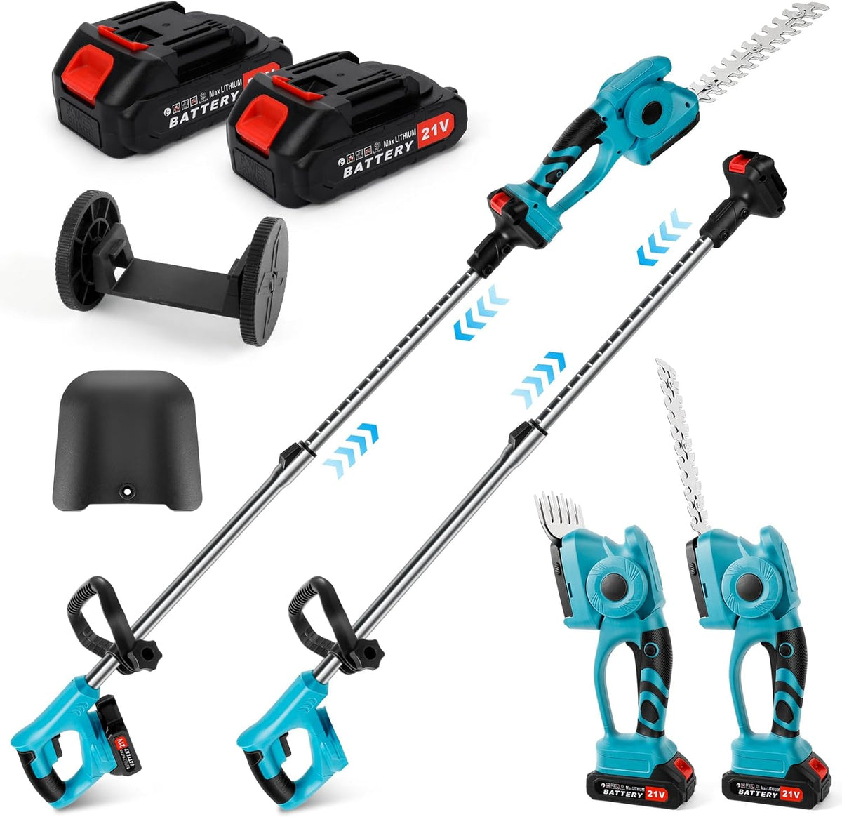 Accuheggenschaar met telescoopstang, elektrische heggenschaar, telescoopstang, compact en licht, krachtige snijprestaties, 2-in-1 onkruidwieden en trimmen heggenschaar