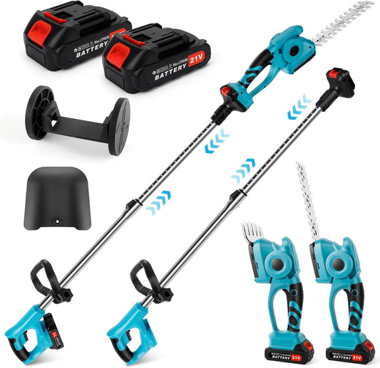 Accuheggenschaar met telescoopstang, elektrische heggenschaar, telescoopstang, compact en licht, krachtige snijprestaties, 2-in-1 onkruidwieden en trimmen heggenschaar
