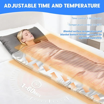 Infrarood Sauna Deken – Sauna Deken – Warmtedeken – Infrarooddeken – Warmtefolie Deken – 2 Warmtezones Met Afstandsbediening – Lichtgewicht Oxford Stof 180x80 cm - QUORE