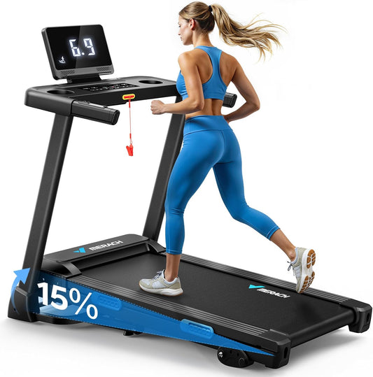 Loopband – Treadmill – Fitnessapparaat – Hardloopband – Trainingsmachine – Automatische Hellingshoek Tot 15% – Inklapbaar Compact Ontwerp