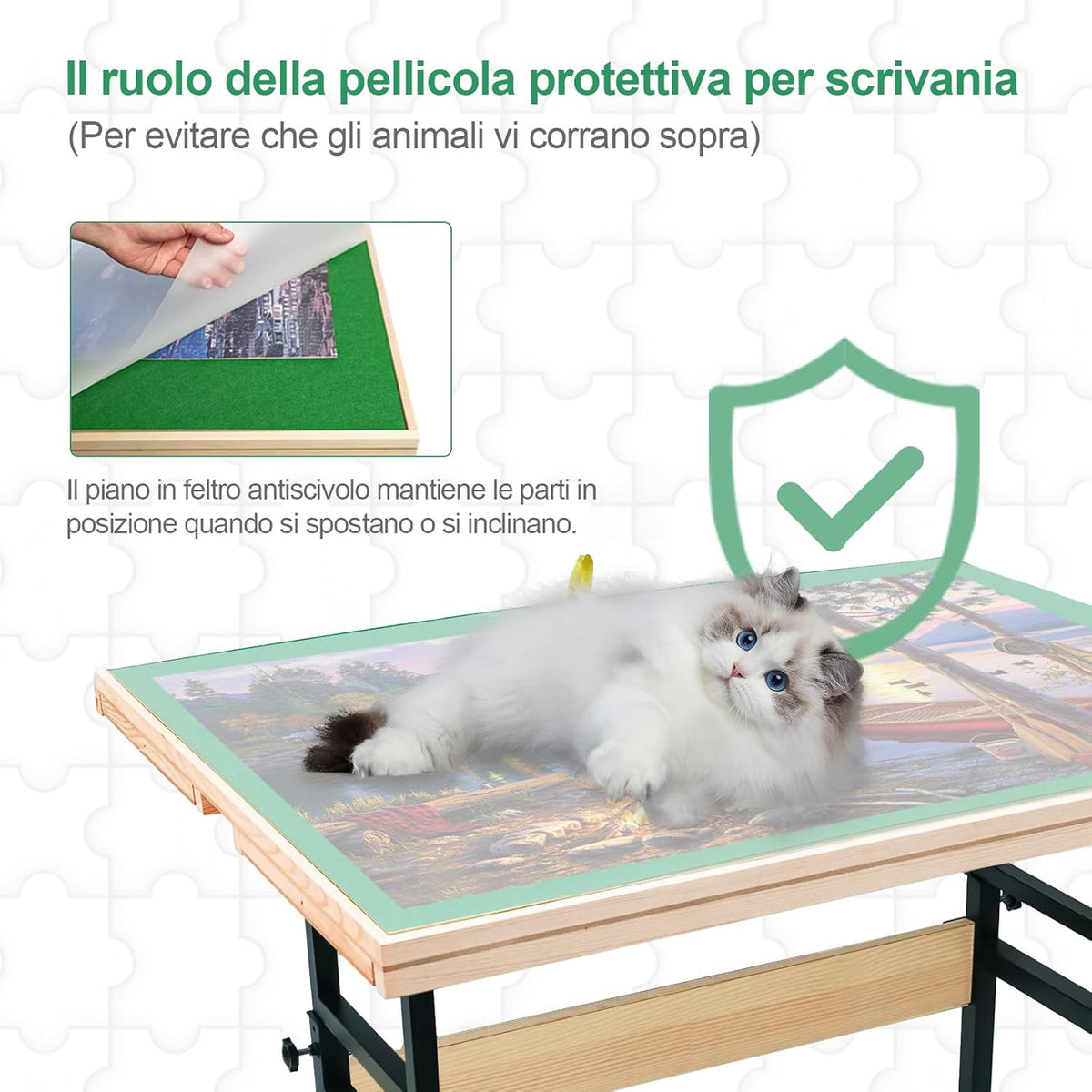 Wooden puzzle table with legs for 1500 pieces, 89 x 69 cm, height adjustable, 45 degree inclination, 4 drawers with lid, ideal gift for adults - QUORE