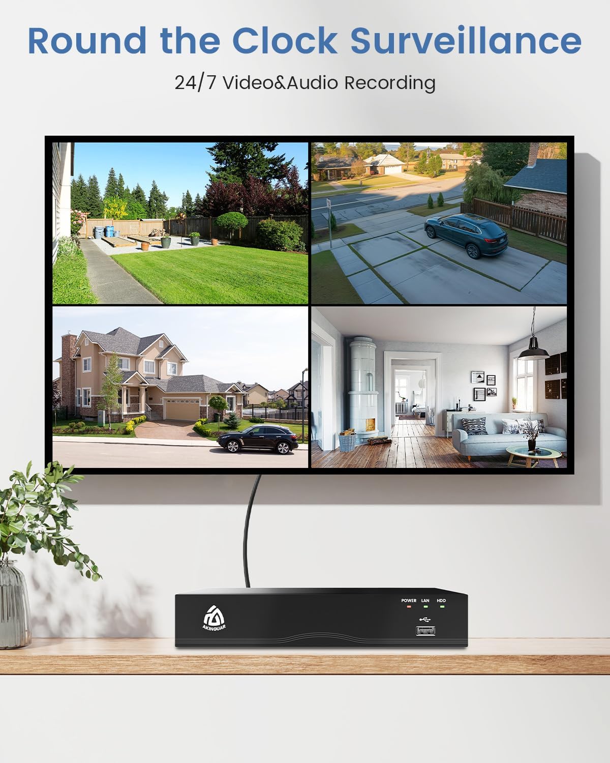 4K PoE NVR 8-kanaals CCTV-camerasysteem Network Video Recorder met 2TB-harde Schijf Ondersteunt 8MP 5MP 2MP IP-camera, Veiligheid 24/7 Opname, Werken met AKINGUAR PoE-camera's