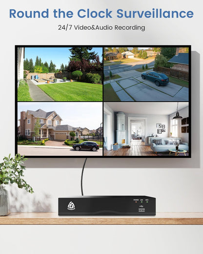 4K PoE NVR 8-kanaals CCTV-camerasysteem Network Video Recorder met 2TB-harde Schijf Ondersteunt 8MP 5MP 2MP IP-camera, Veiligheid 24/7 Opname, Werken met AKINGUAR PoE-camera's