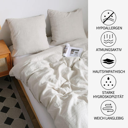 CHUFFED Linnen beddengoed, 155 x 220 cm, 2-delige beddengoedsets 100% natuurlijk linnen, beddengoedset, 1 dekbedovertrek 155 x 220 cm + 1 kussensloop 80 x 80 cm, met ritssluiting, zacht, ademend,