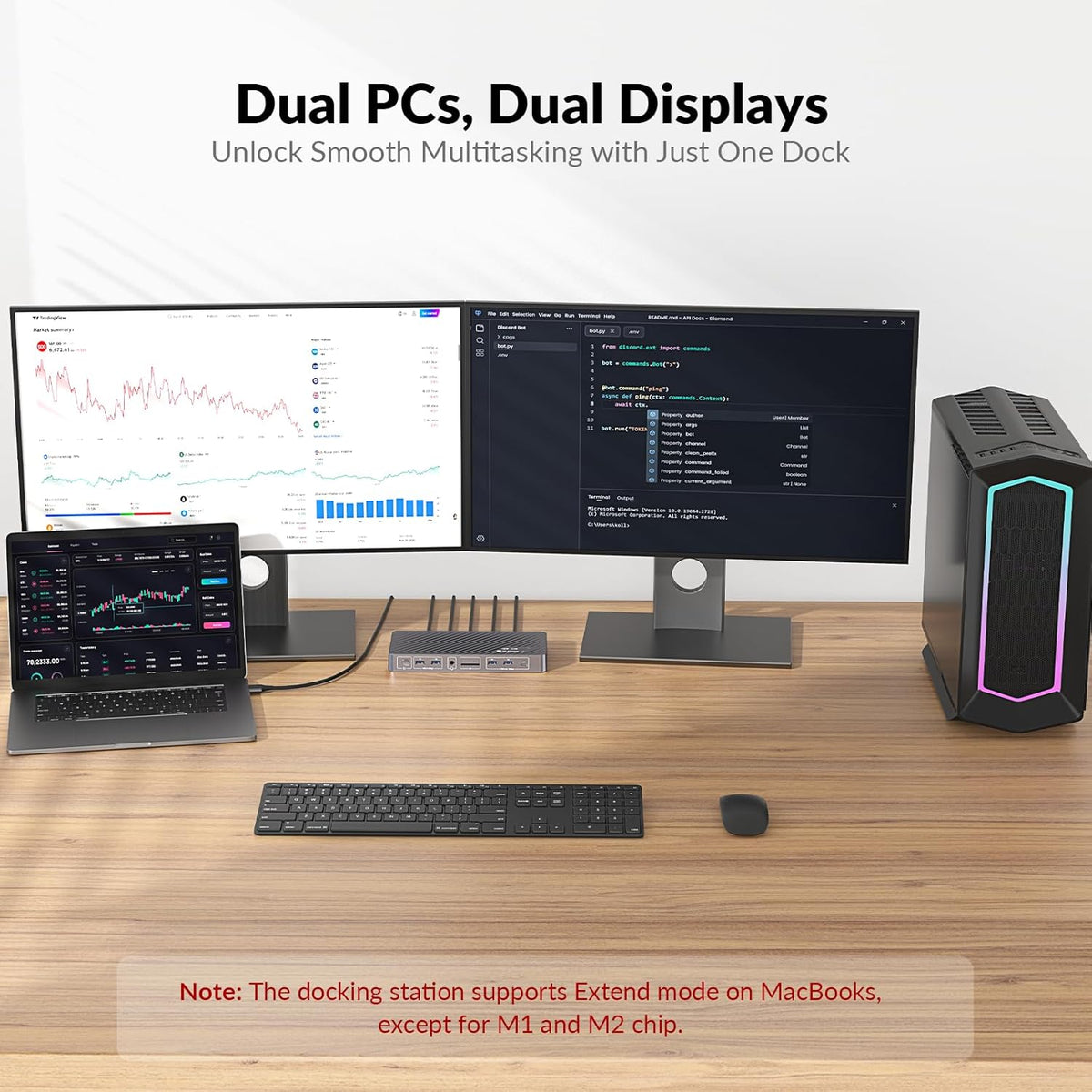 AV Access KVM Switch Docking Station for MacBook, USB-C KVM Switch 2 Monitors 2 Computers, 4K Dual HDMI Displays, 1 Laptop&1 Desktop Switching,Plug&Play, Ethernet, 100W Power Delivery, EDID Emulation