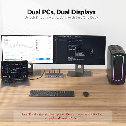 AV Access KVM Switch Docking Station for MacBook, USB-C KVM Switch 2 Monitors 2 Computers, 4K Dual HDMI Displays, 1 Laptop&1 Desktop Switching,Plug&Play, Ethernet, 100W Power Delivery, EDID Emulation